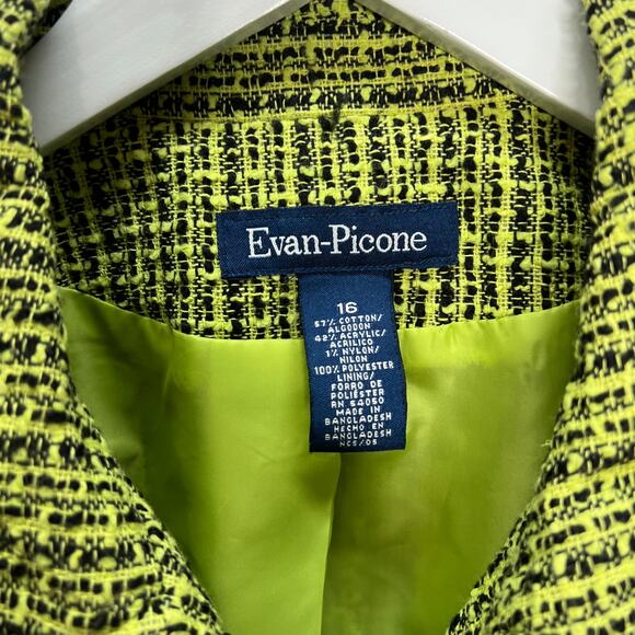 EVAN PICONE Womens Coat Lime Green/Black Raw Hem Size 16 Tweed Peacoat - Picture 4 of 5